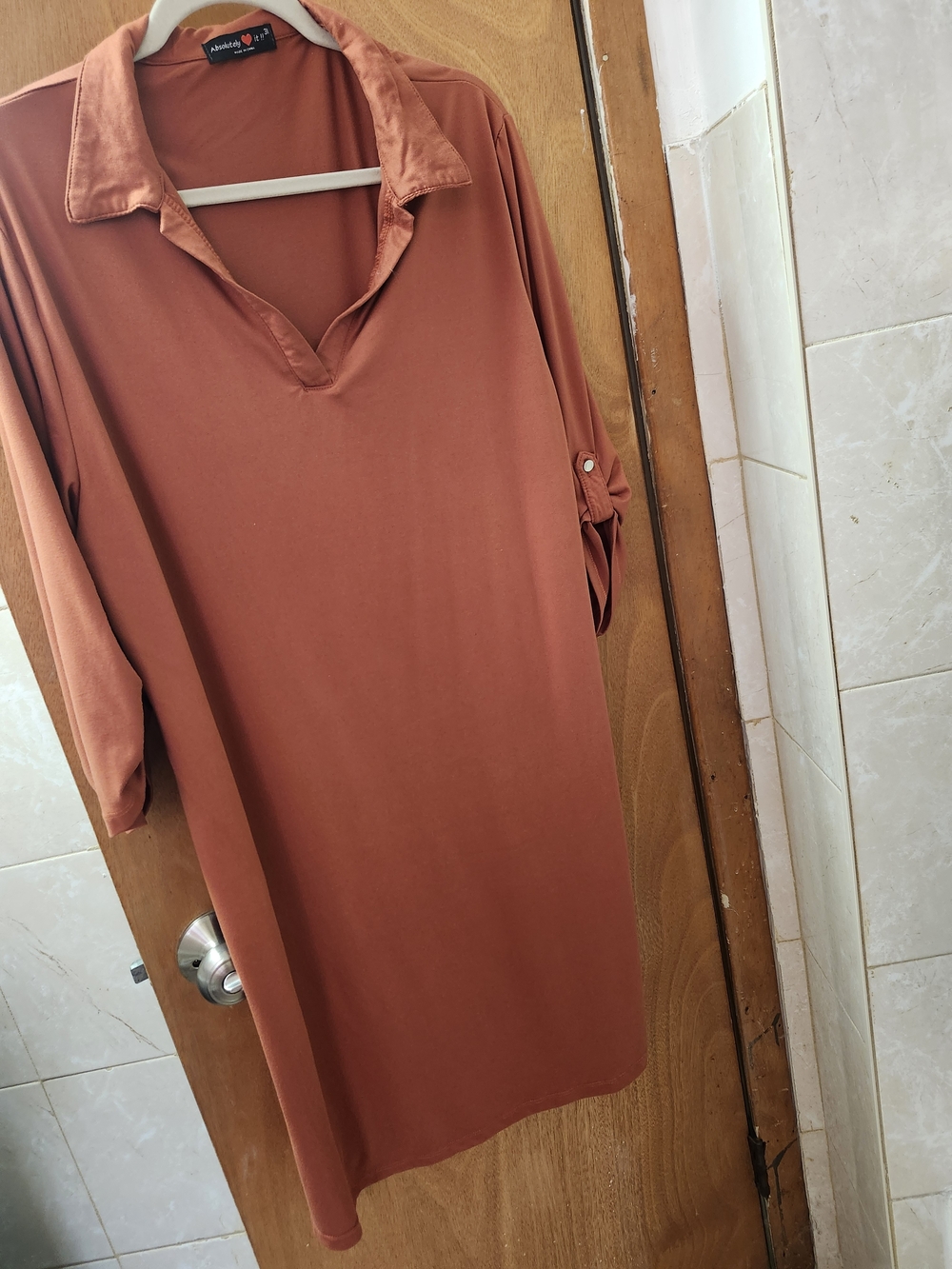 Rust Collared V-Neck Shirt Dress
